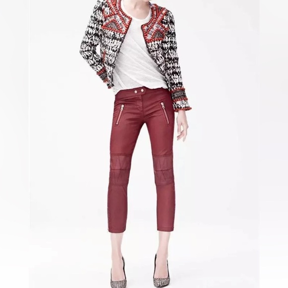 ISABEL MARANT POUR H&M RED WAXED MOTO BIKER PANTS SIZE 6 - Picture 3 of 16